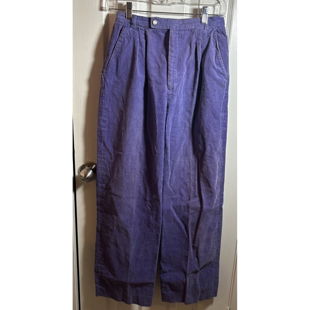 Vintage Kasper Womens Sz‎ 10 Purple Corduroy Pants Wide Leg High Rise